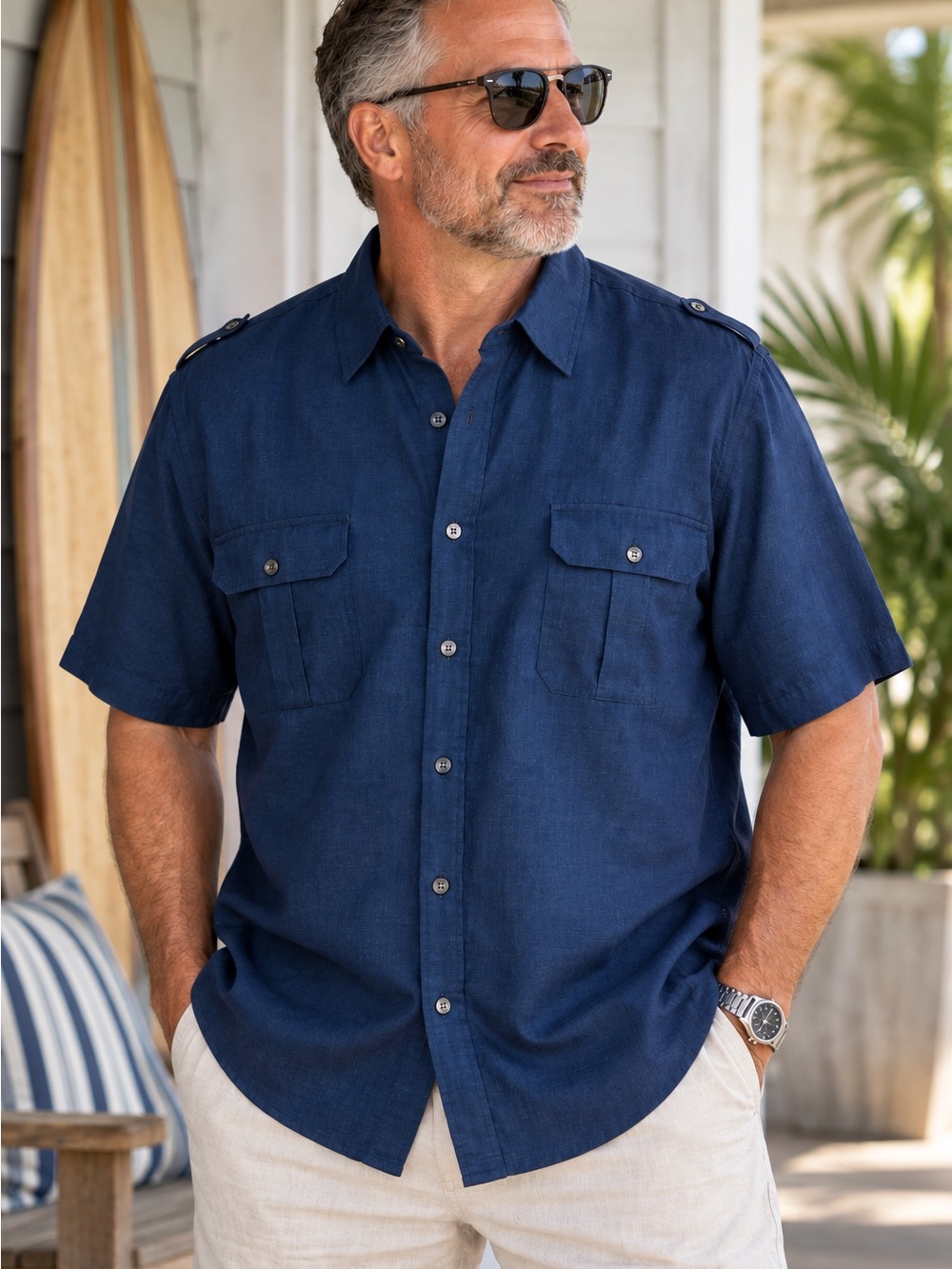 Kenneth Cole Men’s Linen Cotton Shirt Navy Big & Tall 3X NWT